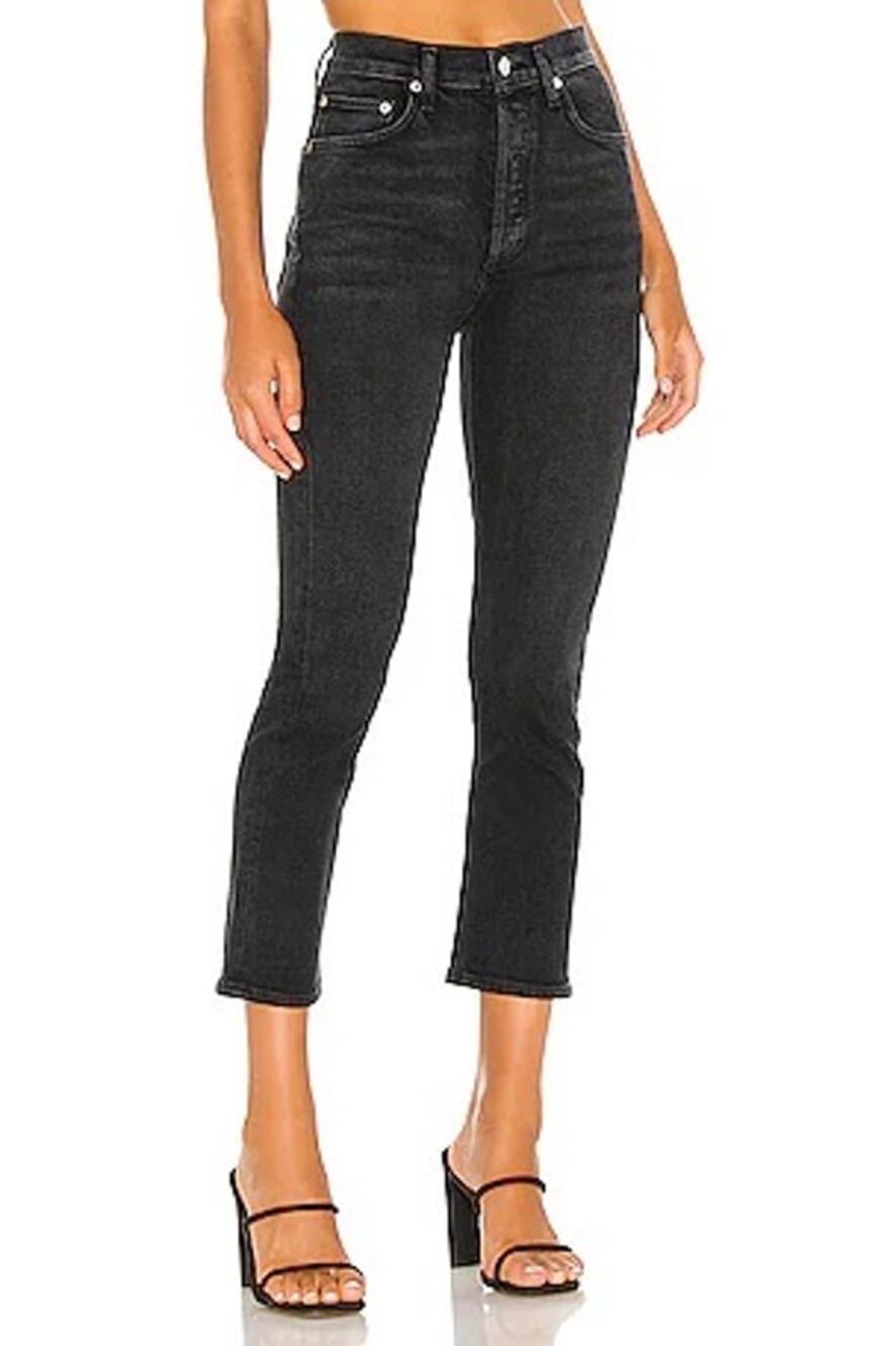 Agolde Riley High Rise Straight Crop Jeans in Black Pepper Size 24 NWT New